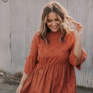 Eyelet Rust Brown Dress